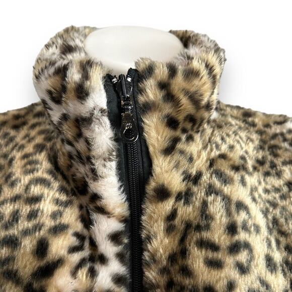 Cejon Accessories Inc Vest Faux Fur Leopard Print Mob Wife Full Front Zip Sz L - Picture 5 of 12